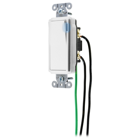 HUBBELL WIRING DEVICE-KELLEMS Decorator Switches, General Purpose AC, Illuminated Single Pole, 20A 120/277V AC, Back and Side Wired, Pre-Wired with 8" #12 THHN DSL120ILW